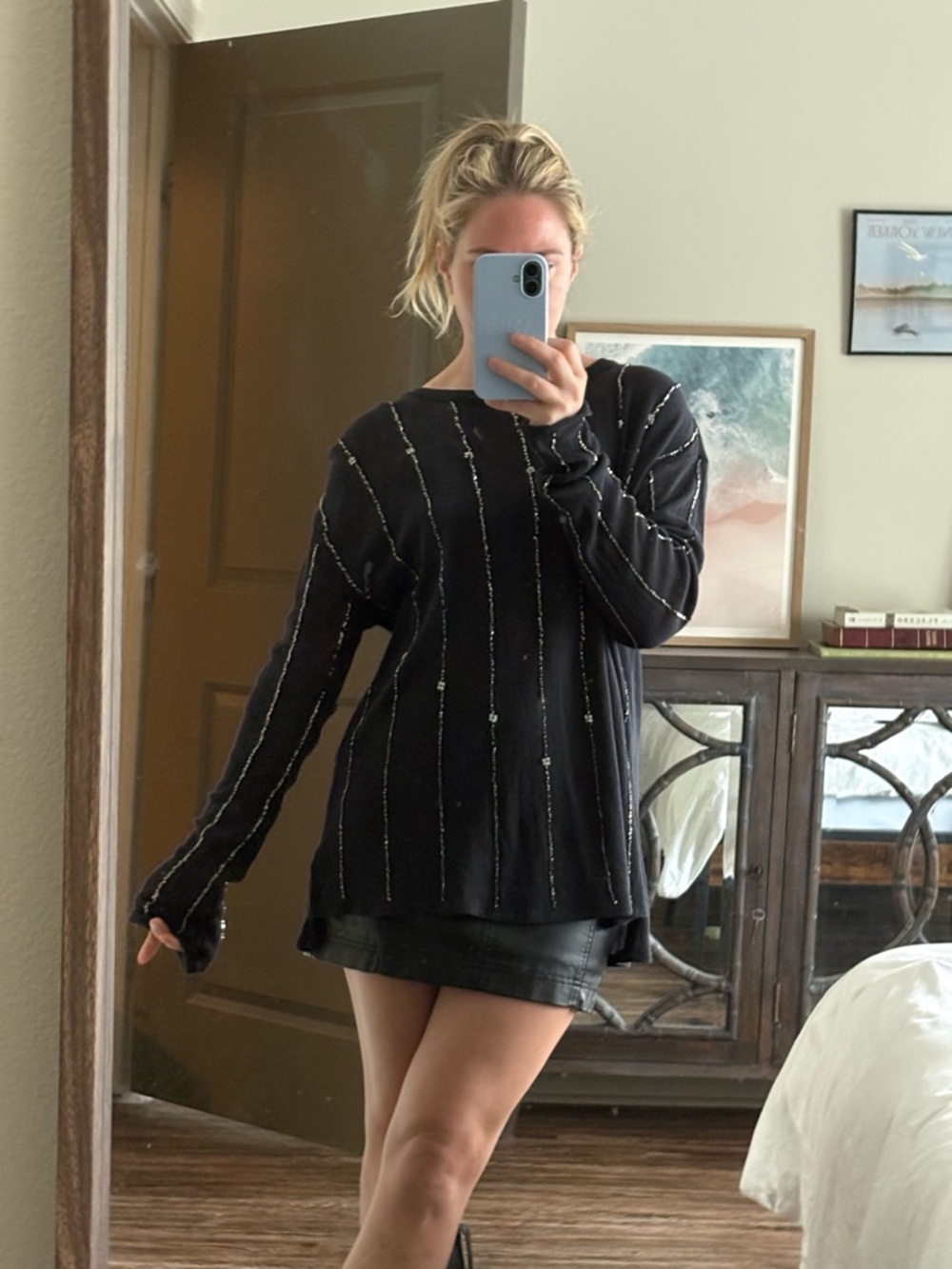 Free people diamond night Black Beaded Stripe Knit Sweater 100% cotton - Picture 3 of 12